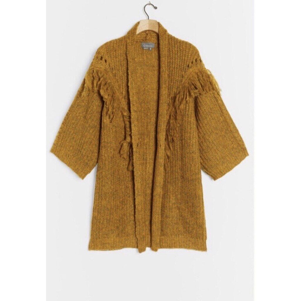 Anthropologie Stevie Fringed Knit Kimono Marled O… - image 1