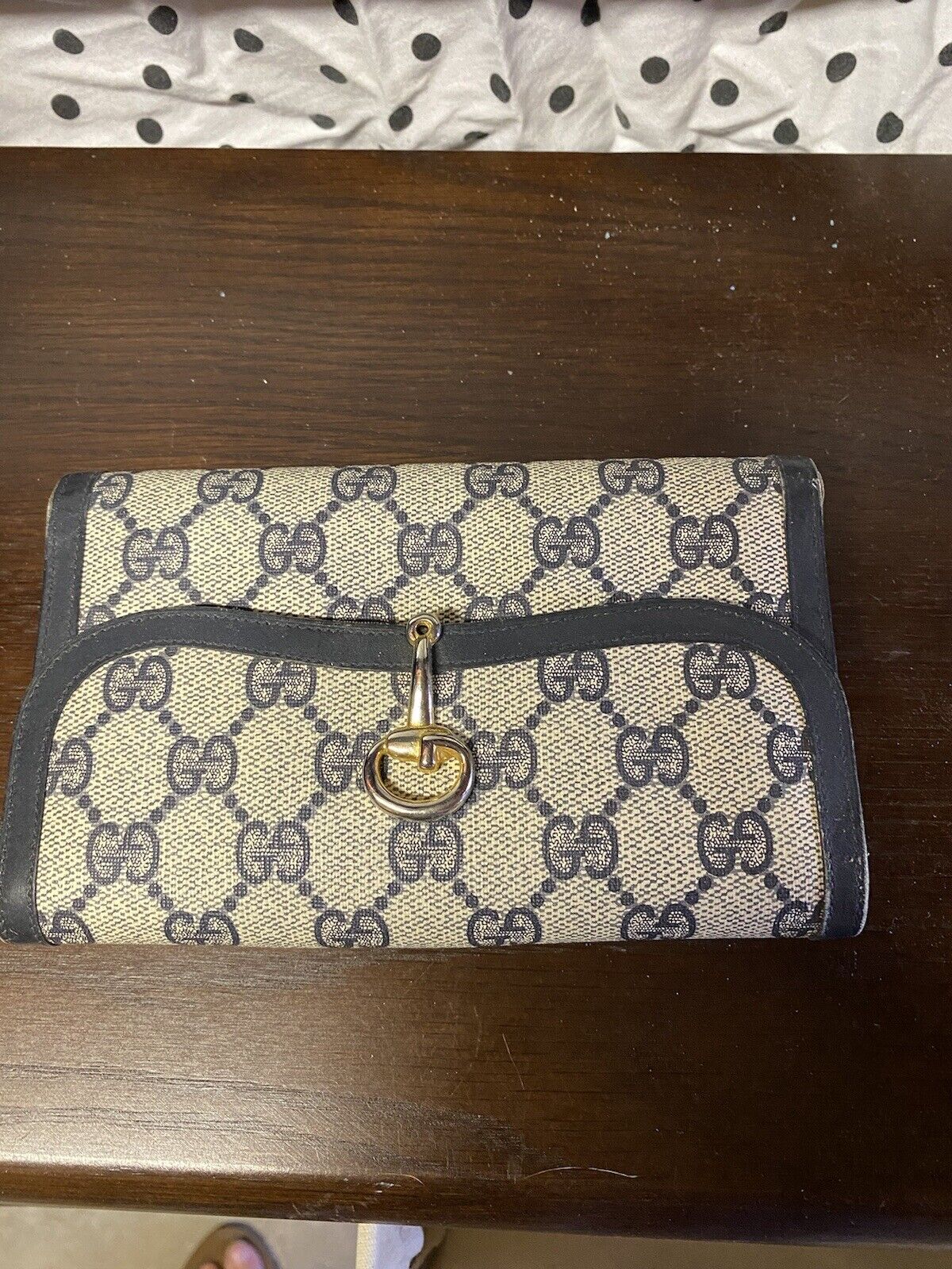 Authentic Vintage Gucci Navy Horsebit Wallet - image 1