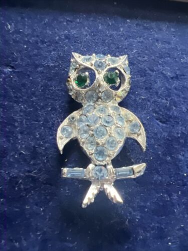 Signed Pell Vintage Brooch Pin Large 2” Owl Green 