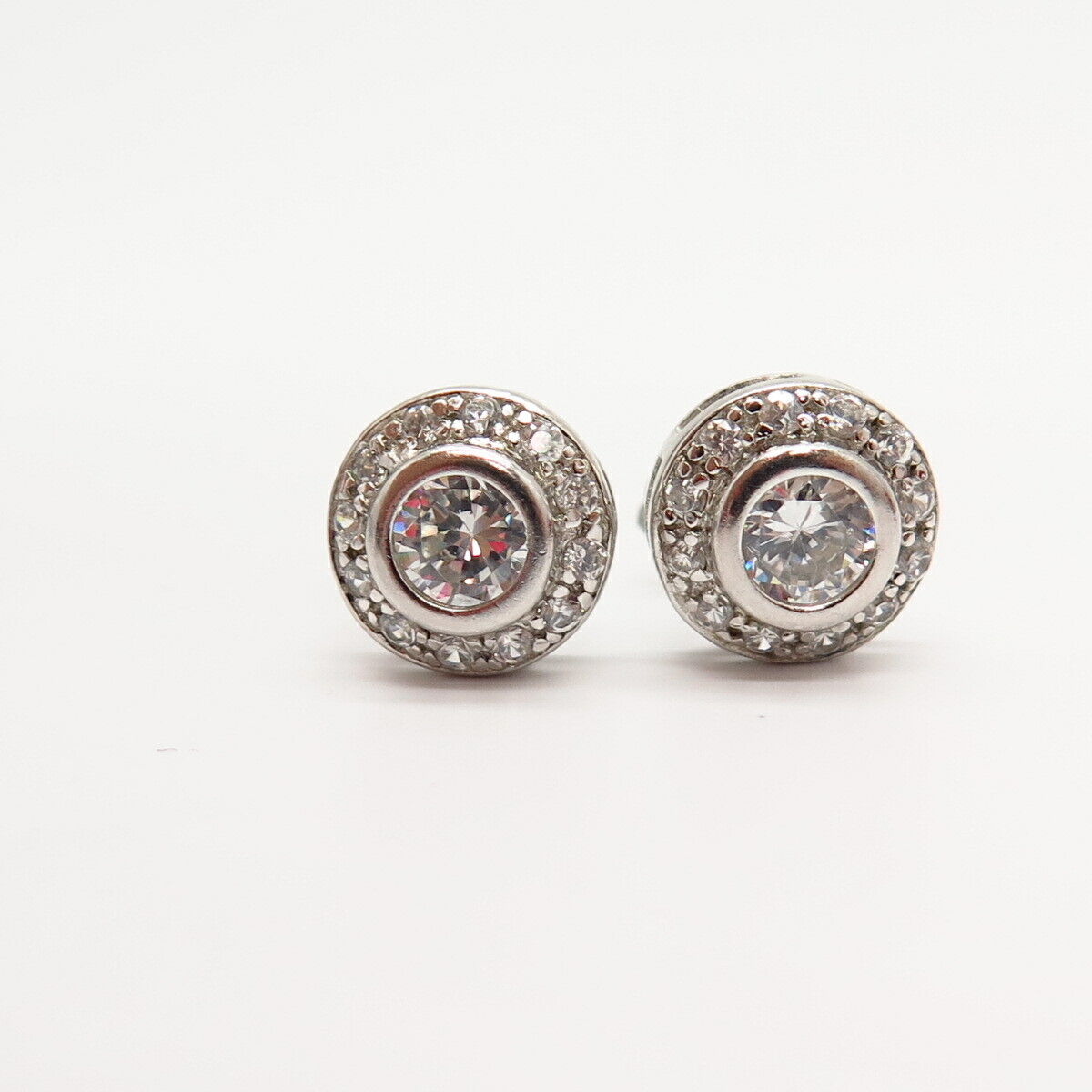 925 Sterling Silver C Z Stud Earrings - image 3