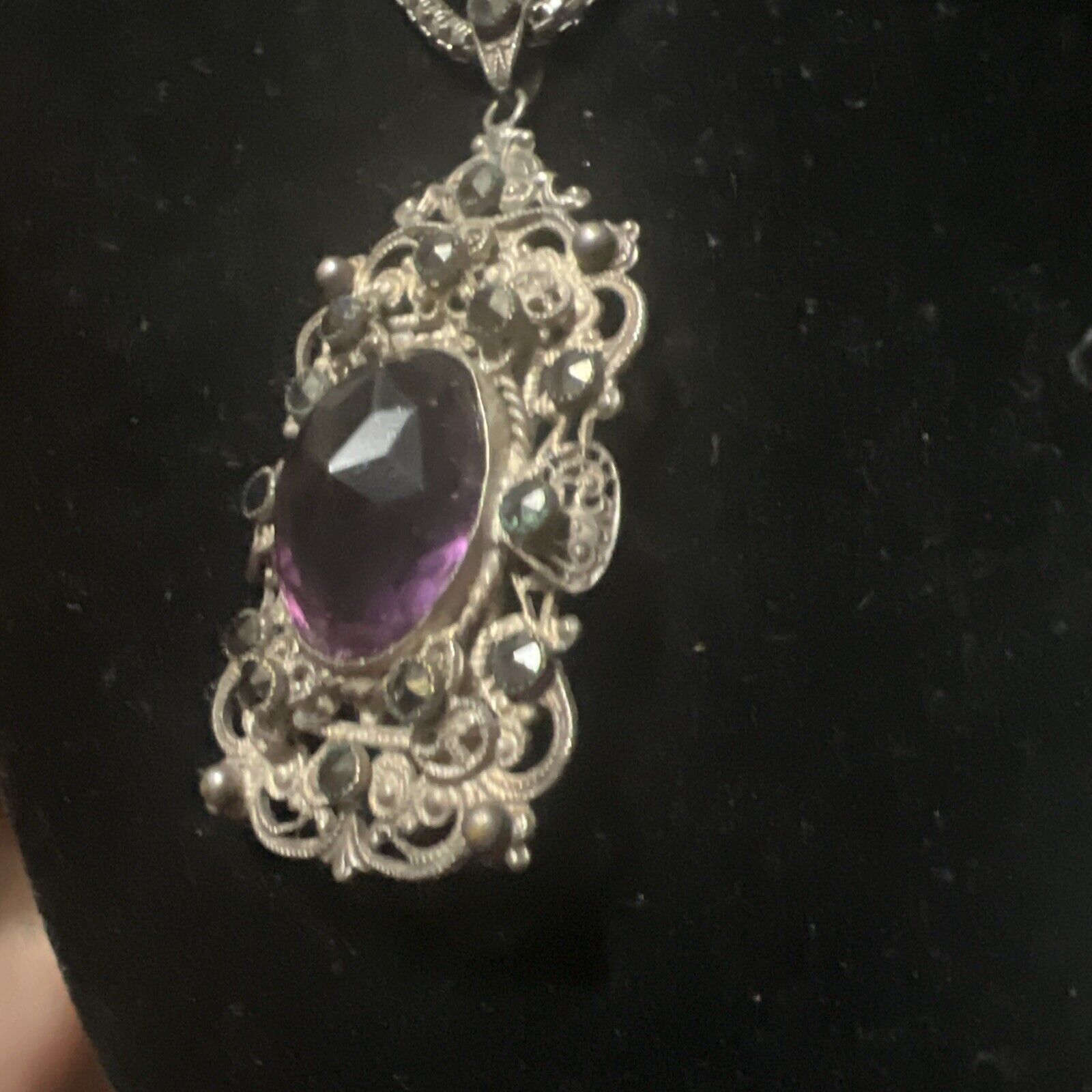 VTG Silver Amethyst Victorian Style Pendant Estat… - image 8