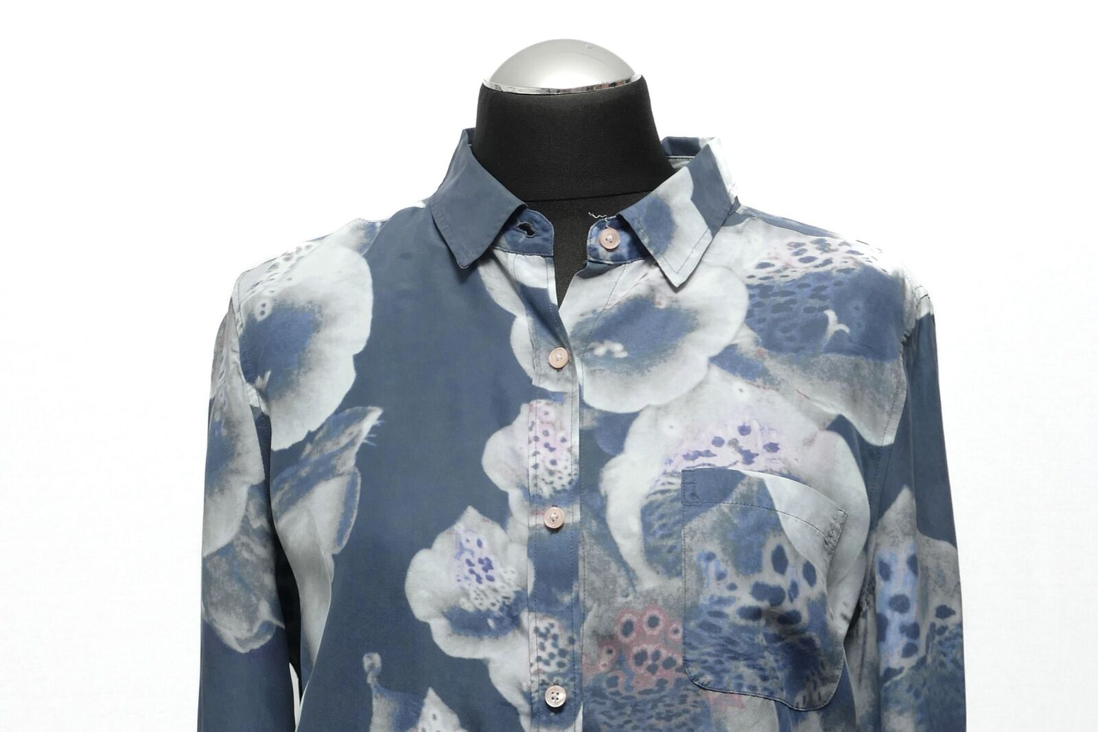 Women's Blouse M Blue Floral Pattern Long Sleeve … - image 2