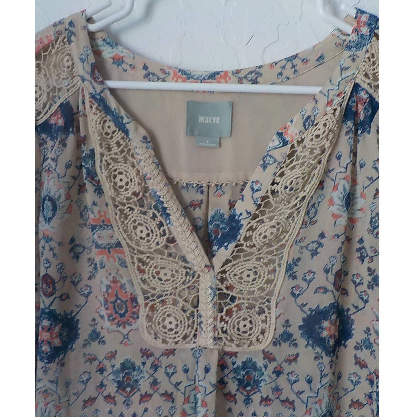 Maeve Anthropologie Beige Blue Floral Boho Peasan… - image 4