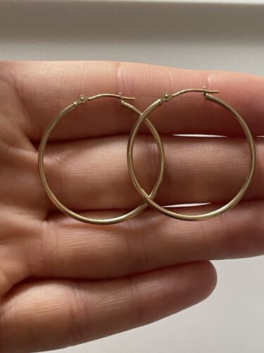 14K SOLID YELLOW GOLD Awesome Stylish Medium Hoop 