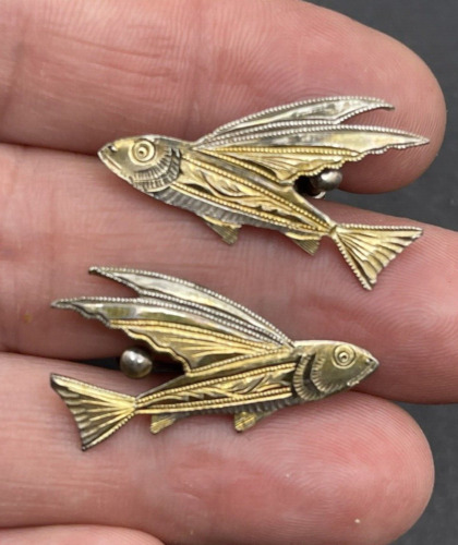 Antique Sterling Silver Gold Plated Flying Fish S… - image 1