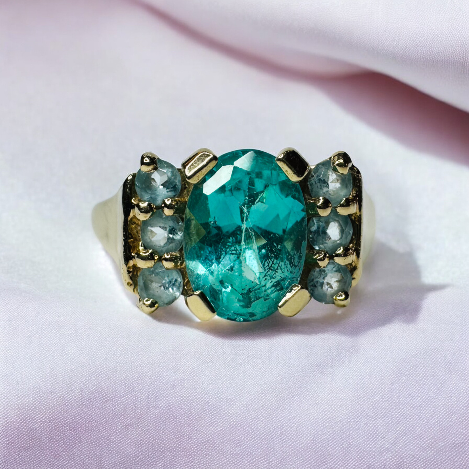 VINTAGE- 10K Gold- Natural Paraiba Apatite Ring -… - image 13