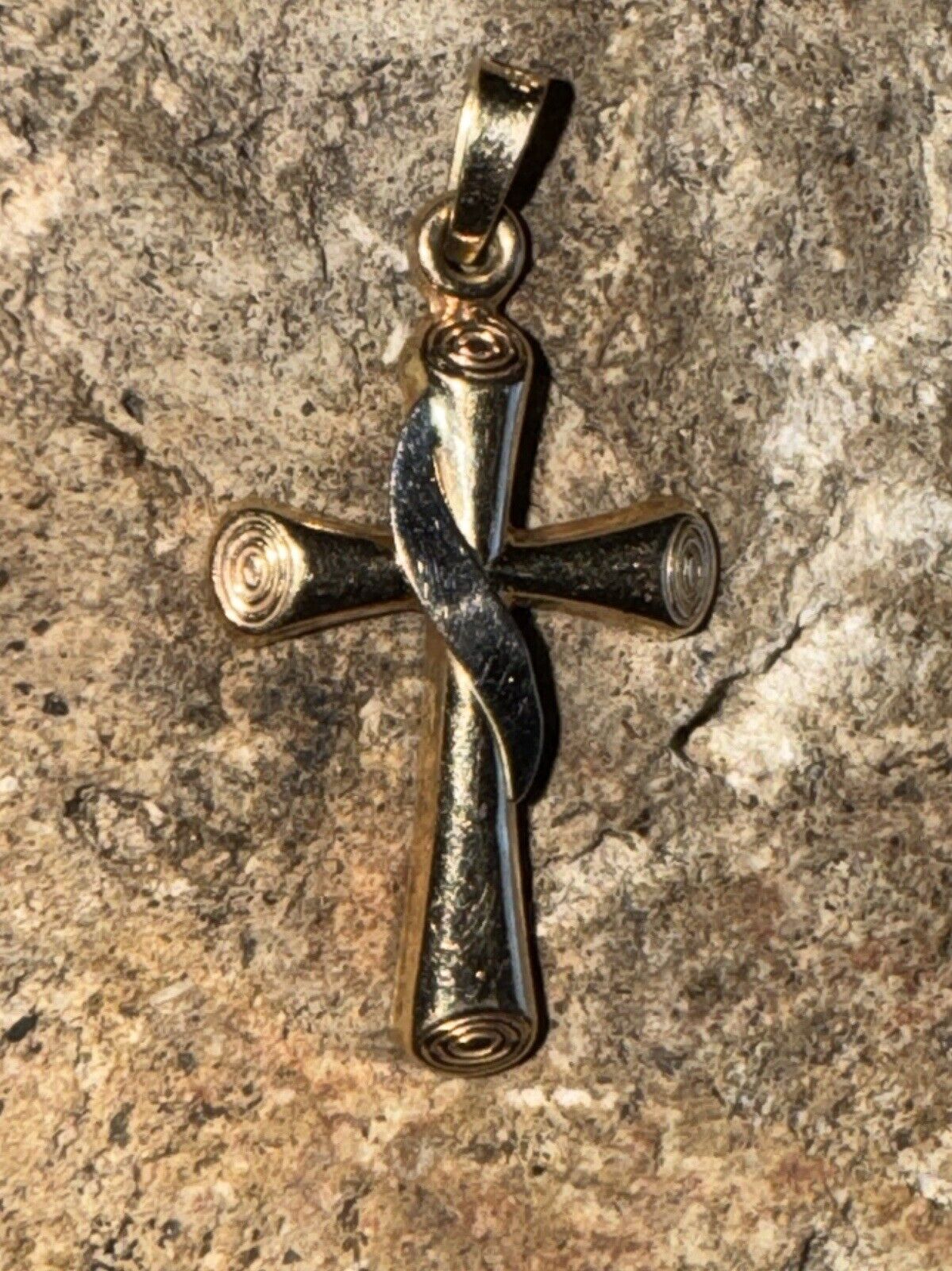 spectacular 14K yellow & white gold cross pendant… - image 5