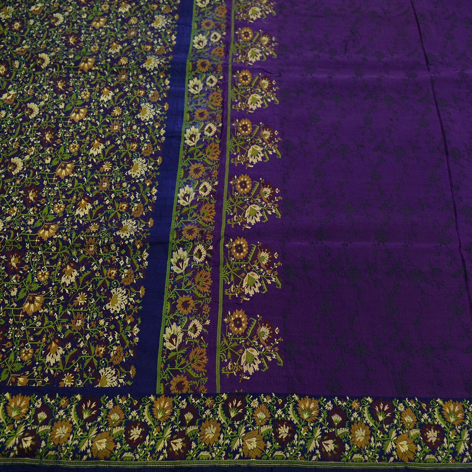 Vintage Heavy Sari Purple & Blue Pure Satin Silk … - image 8