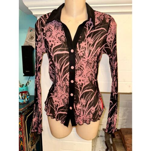 VINTAGE PRADA WILDFLOWER BLACK & PINK PRINT BLOUS… - image 1