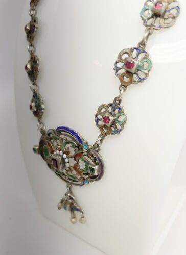 Austro Hungarian Silver, Garnet, Enamel , Emerald… - image 1