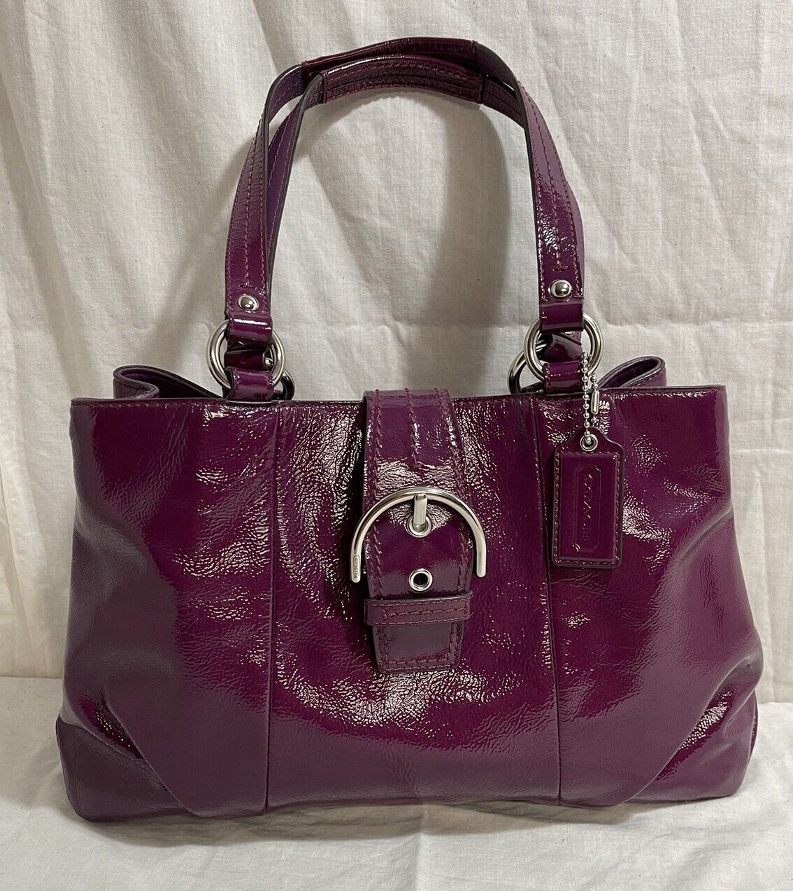 Coach Soho Buckle Flap Satchel Plum Leather Shoul… - image 2