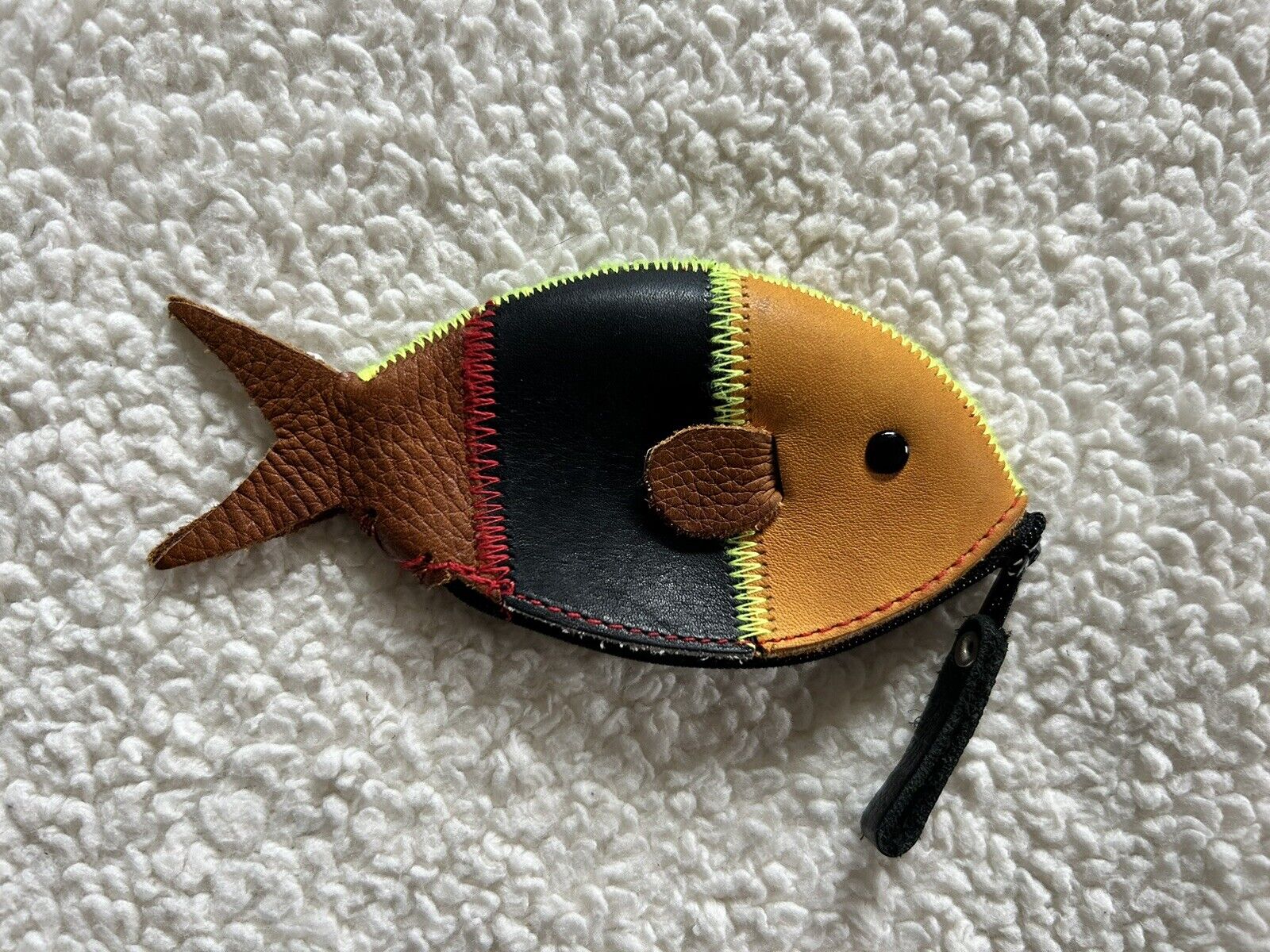 Coin purse, handmade, vintage, leather, fish desi… - image 1