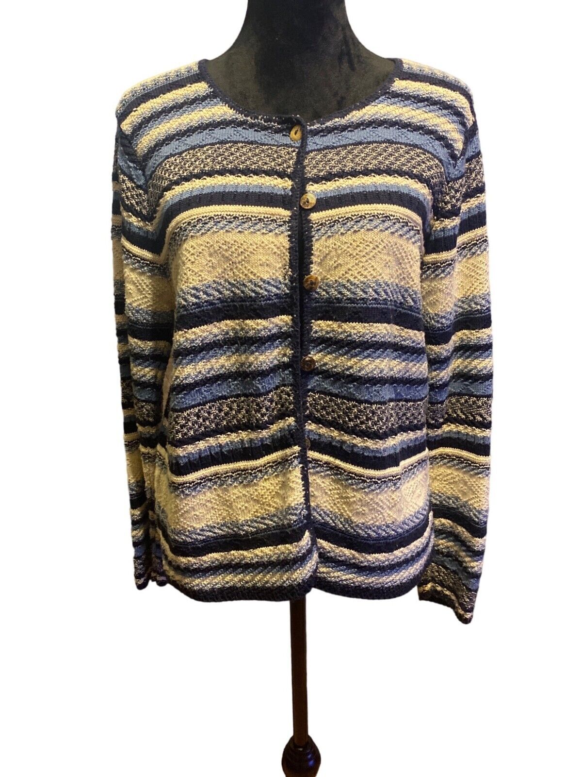 Vtg Classic Elements Acrylic Striped Cardigan Swe… - image 1