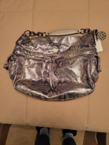 COACH Kristin Python Metallic Leather Hobo Satchel