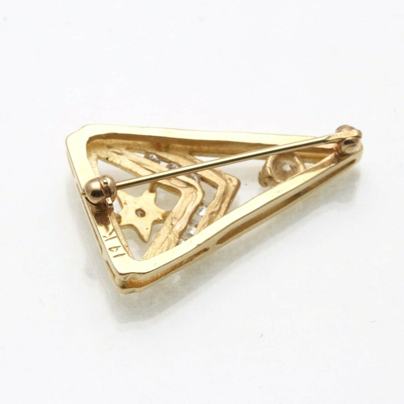 Vintage 14k Triangle Star Pin Brooch Diamond 1/3 … - image 2