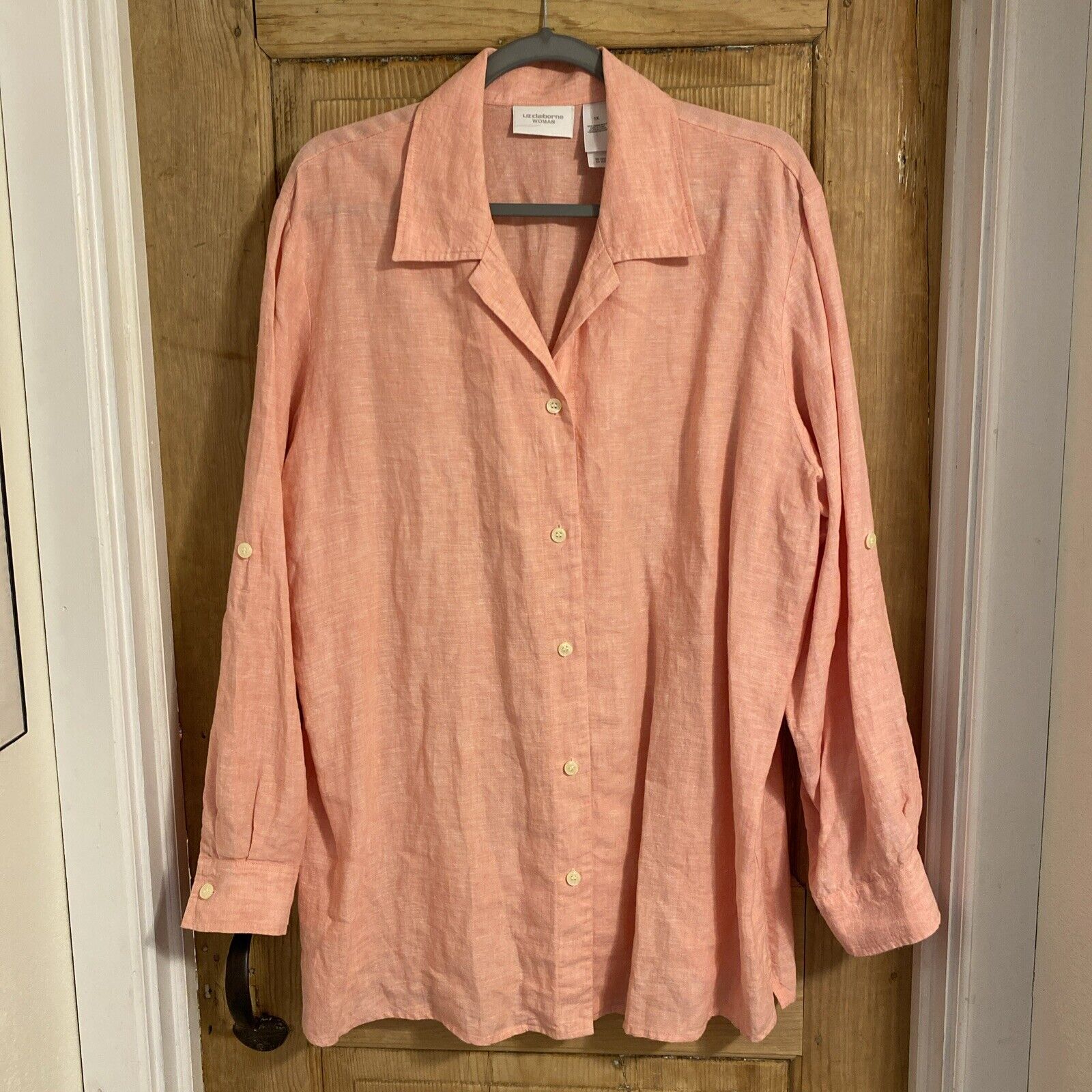 Liz Claiborne Woman Top 1X Womens Linen Button Do… - image 1