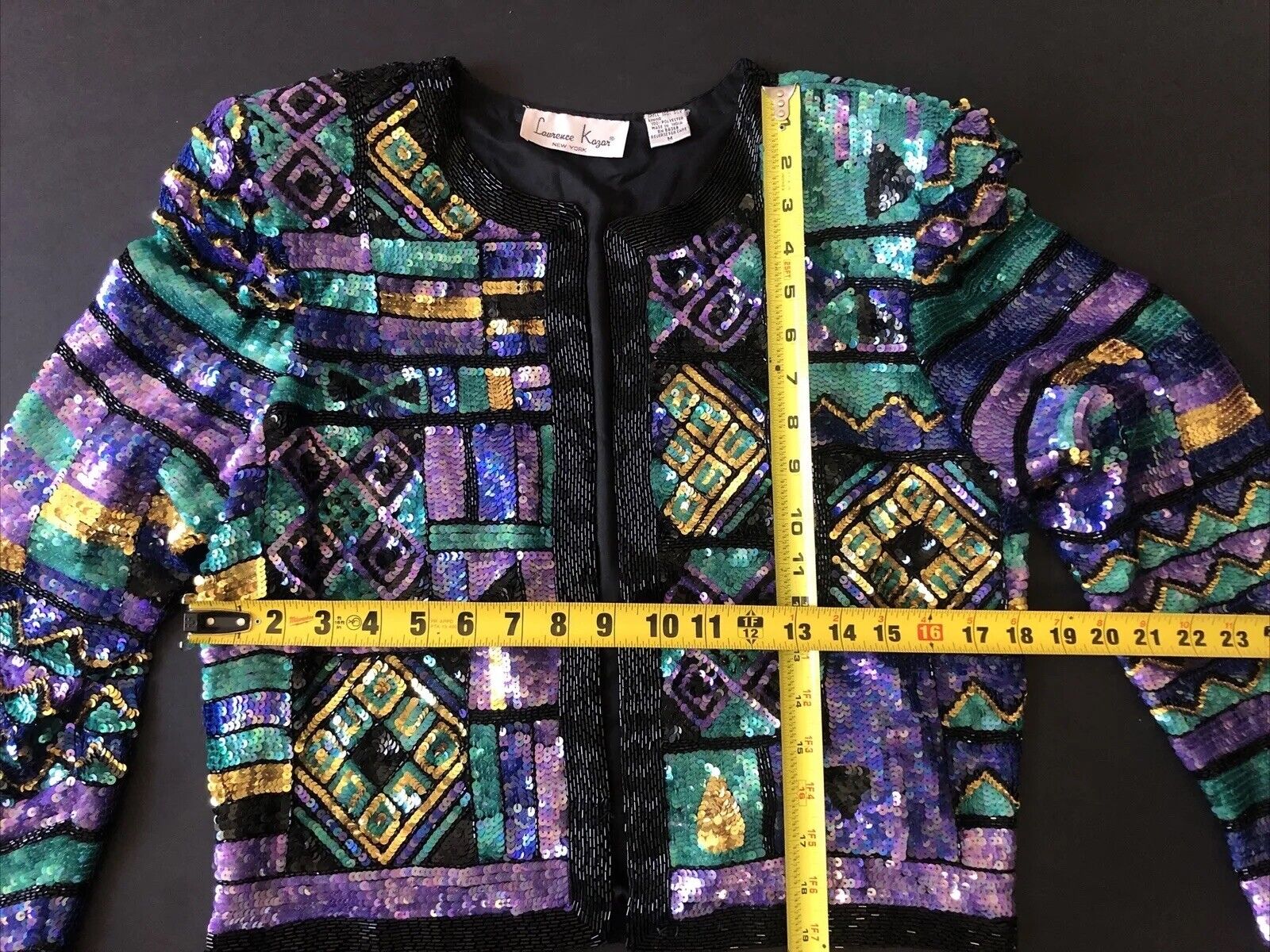 Vtg Jacket Lawrence Kazar 100% Silk Sequin Beaded… - image 8