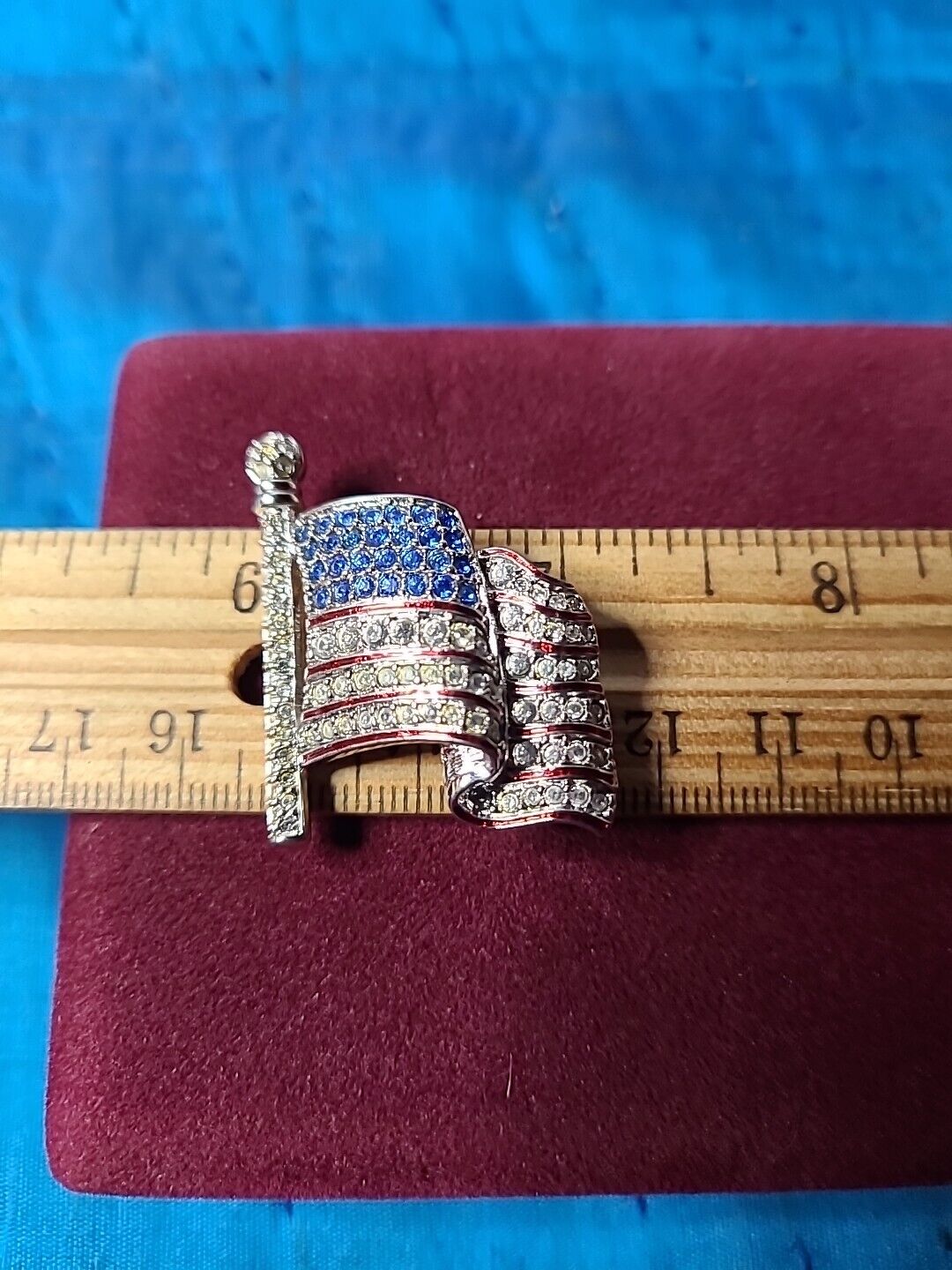 Beautiful Swarovski Flag Brooch Signed American F… - image 4