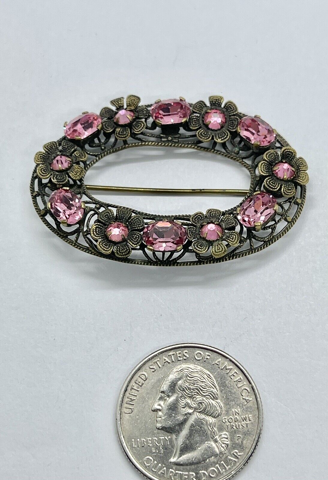 Antique Art Deco Oval Pink Czech Art Glass Floral… - image 3