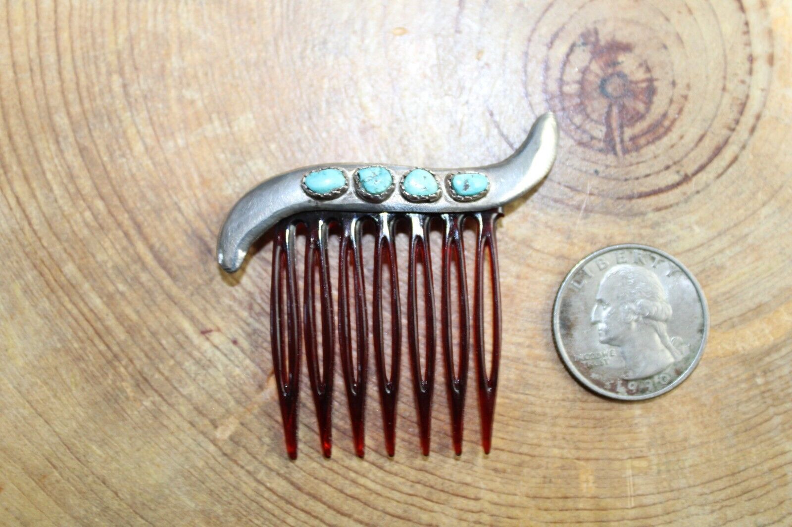 Turquoise & Sterling Silver Hair Comb Hair Clip N… - image 2