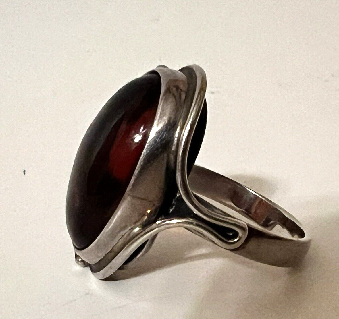 Vintage Sterling Silver .925 Large Oval Amber Ring - image 4