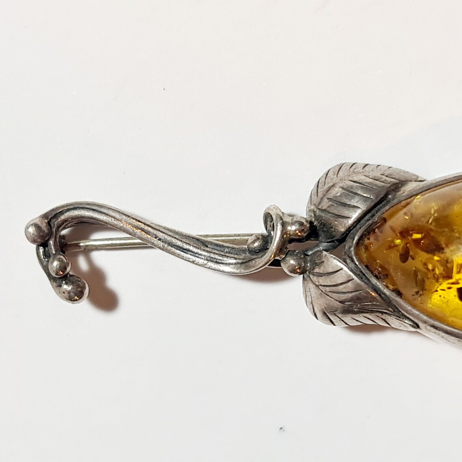 Vintage Sterling Silver Brooch with Baltic Amber … - image 8