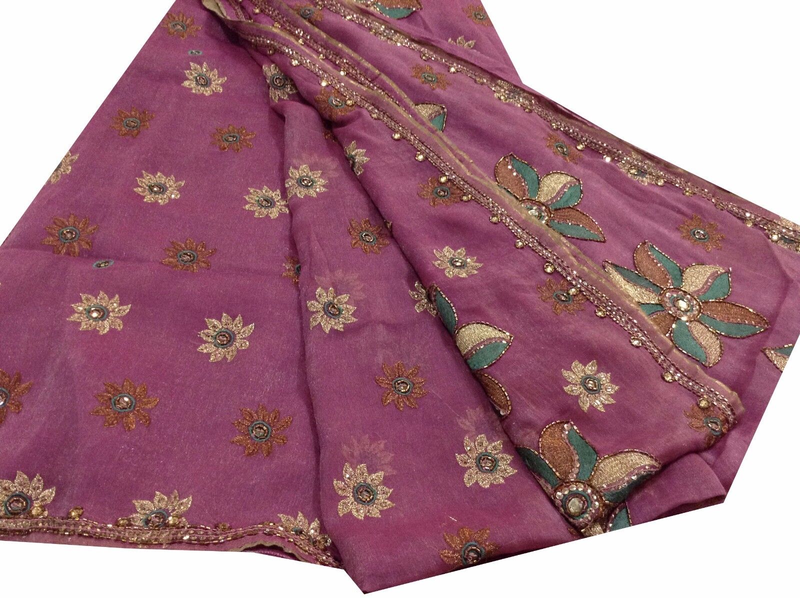 Om Vintage Indian Sari Georgette Hand Beaded Purp… - image 11