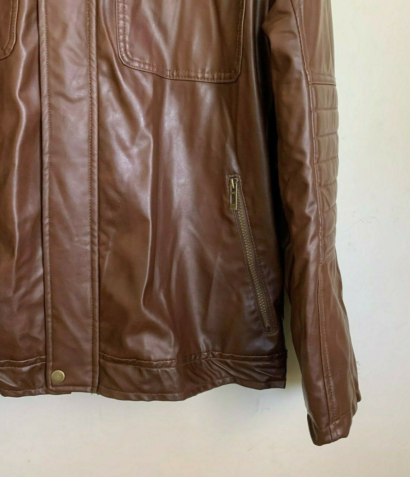 Yoki Mens Moto Jacket Brown Faux Leather Zip Pock… - image 5