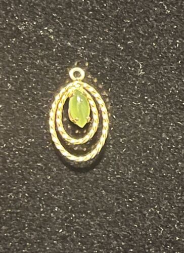 Vintage 12k GF Green Oval Cut Gemstone Pendant