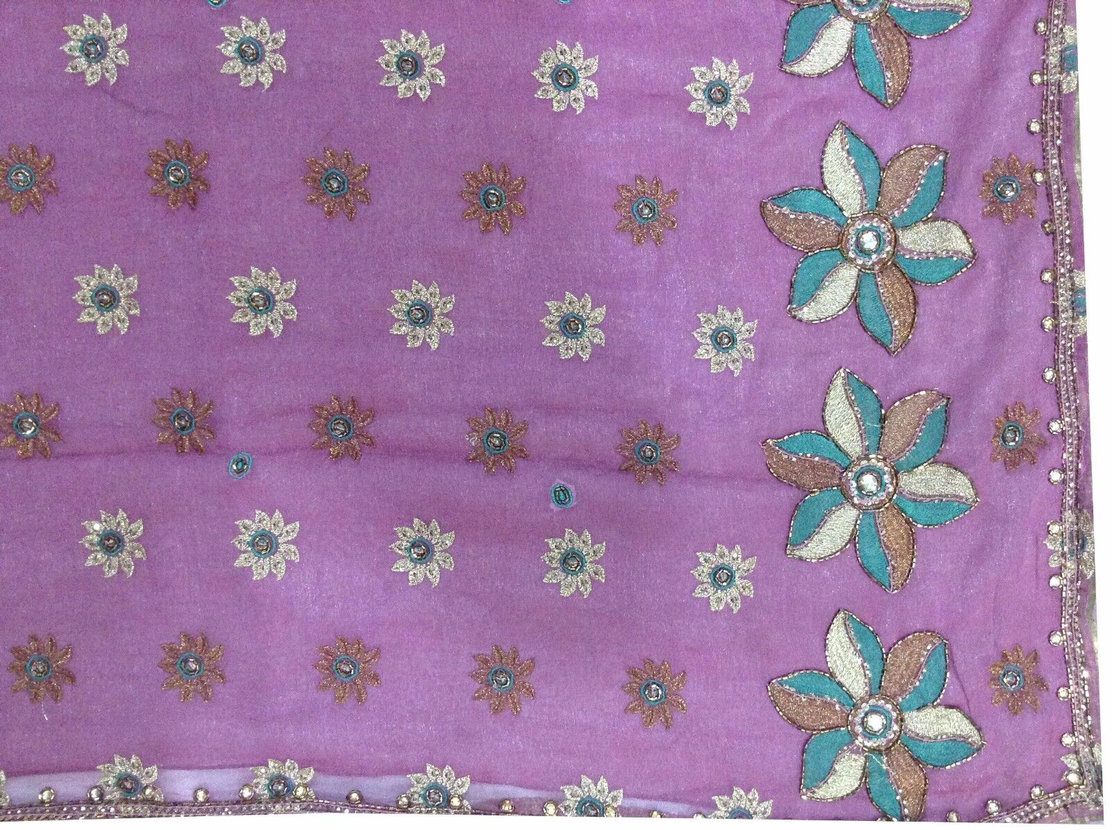 Om Vintage Indian Sari Georgette Hand Beaded Purp… - image 8