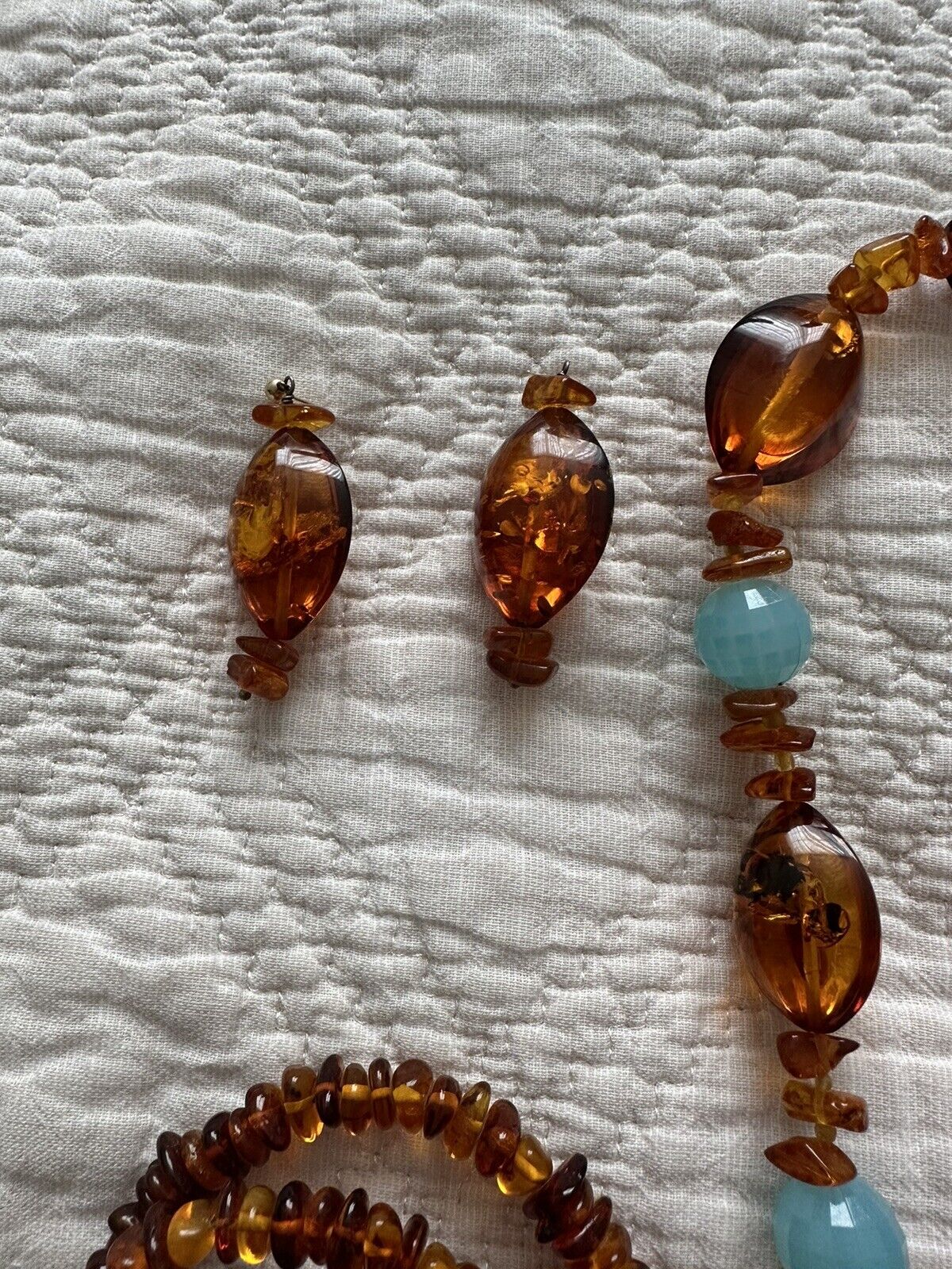 SET VINTAGE ROOT BEER AMBER BEAD MOONGLOW STONE N… - image 3