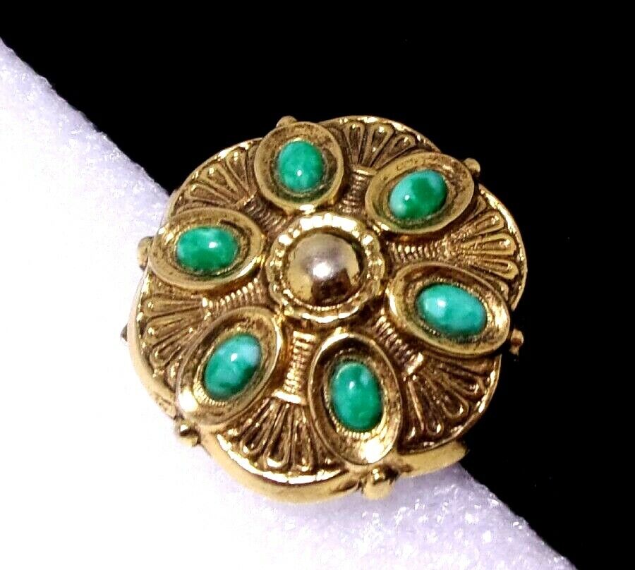 Vintage Signed ART Brooch Green Peking Glass Cabo… - image 3