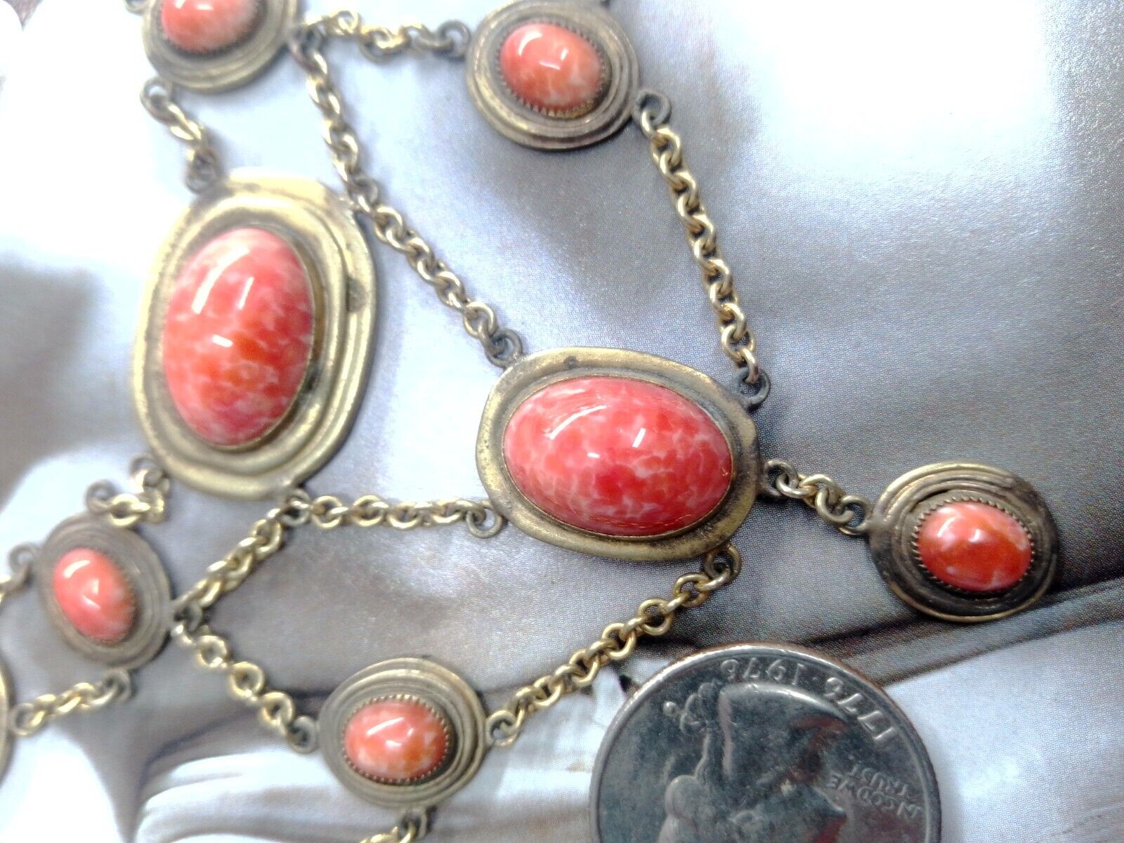 Gorgeous Antique Art Deco Faux Coral Necklace (Gl… - image 7