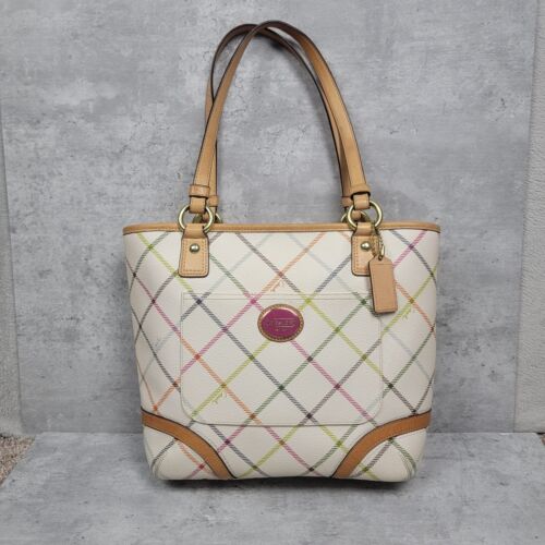 Coach Peyton Tattersall Stripe Tote Shoulder Bag … - image 1