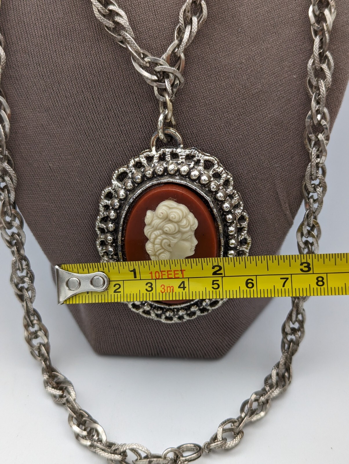 Vintage Cameo Large Chain Silver Tone Necklace - image 12