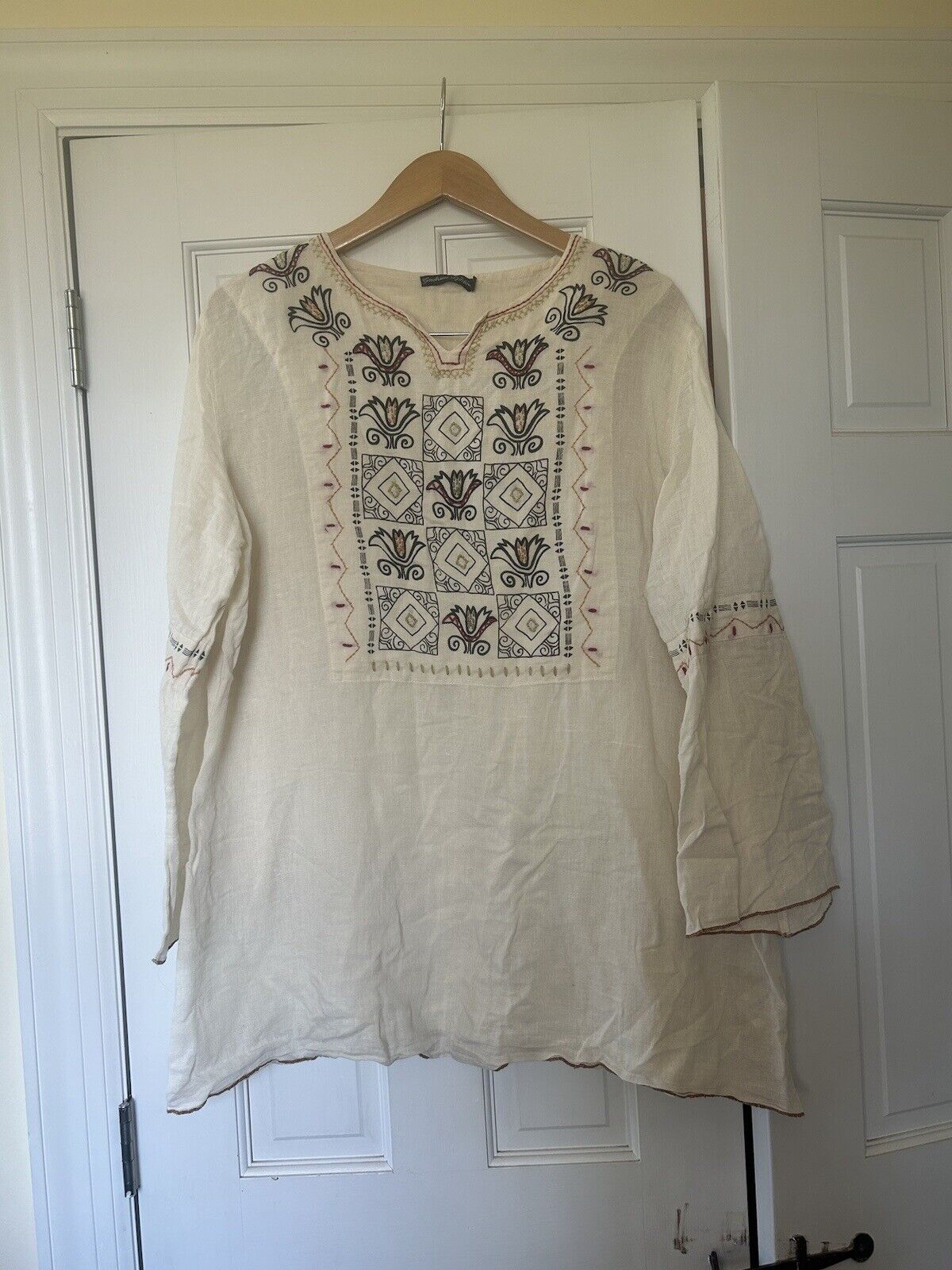 Gudrun Sjoden Linen Cotton Blend Embroidered Blou… - image 1