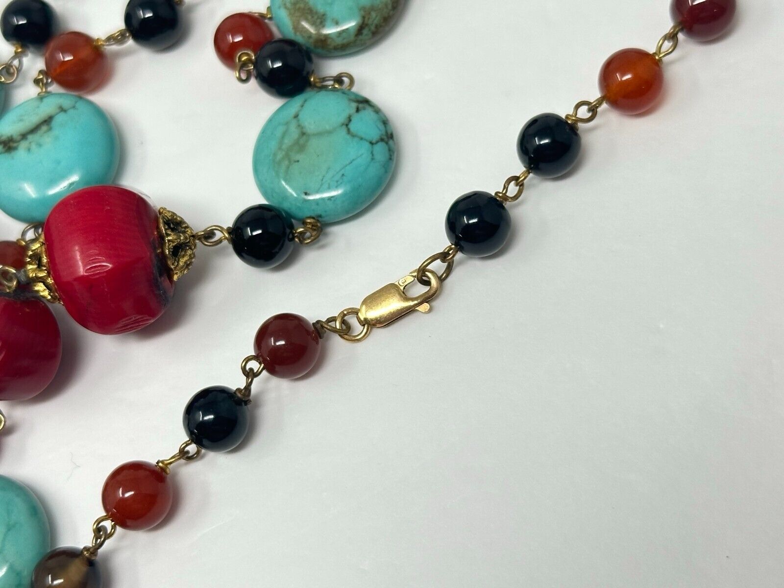 Vintage 14k Gold-Filled Blue Turquoise Red Coral … - image 7