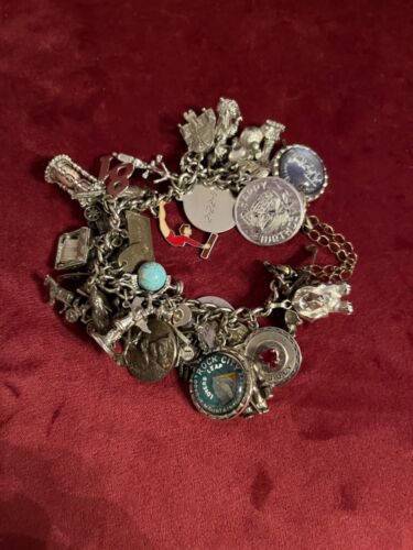 vintage sterling silver charm bracelet loaded