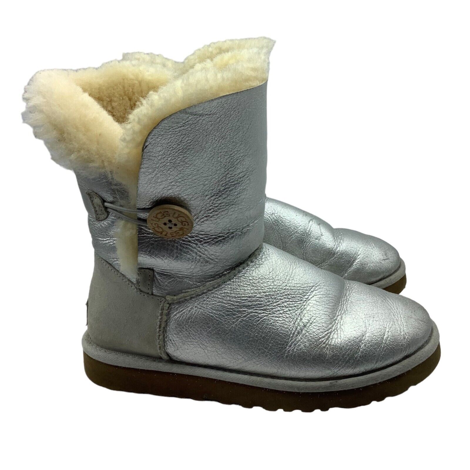 UGG Bailey Button Metallic Silver Boot Women Sz 7… - image 1