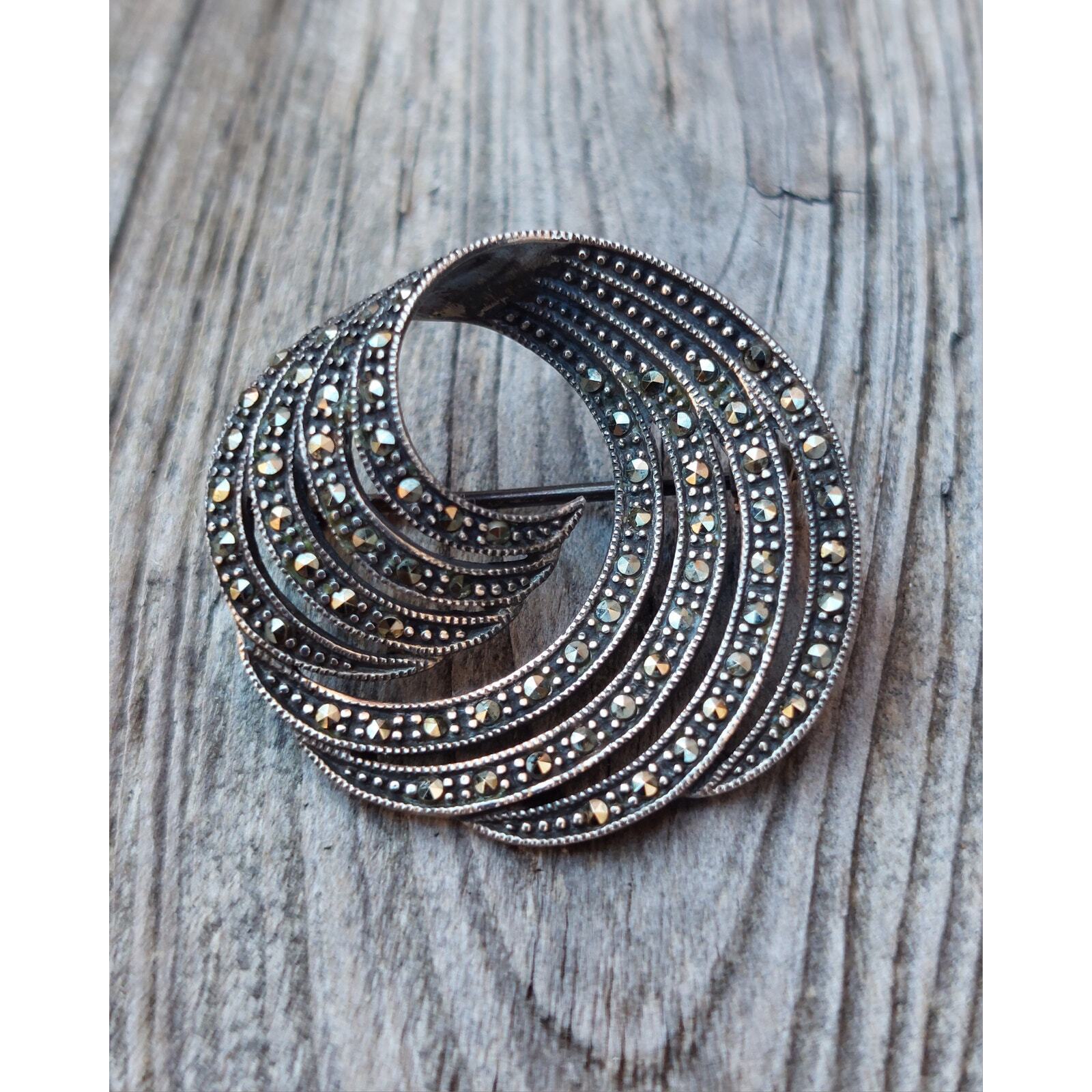 1980's Vintage Sterling Silver Marcasite/Pyrite S… - image 1