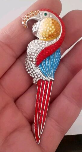 Vintage Parrot Rhinestone & Enamel Red Blue Multi 