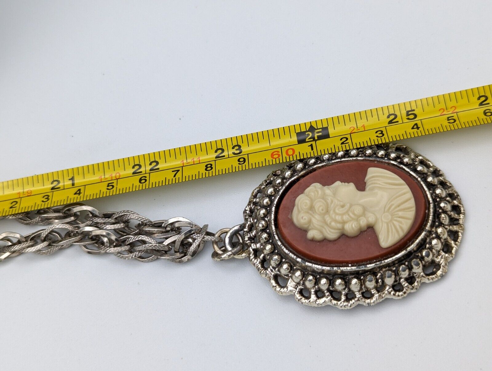 Vintage Cameo Large Chain Silver Tone Necklace - image 14