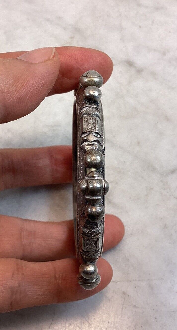 Antique Vintage Morocco Silver Mizam Bangle Brace… - image 3