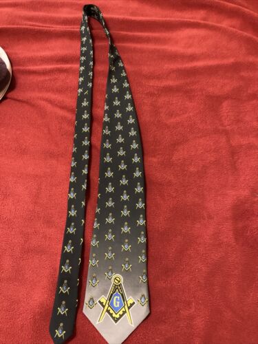 Vtg Masonic G Compass Men's Polyester Neck Tie