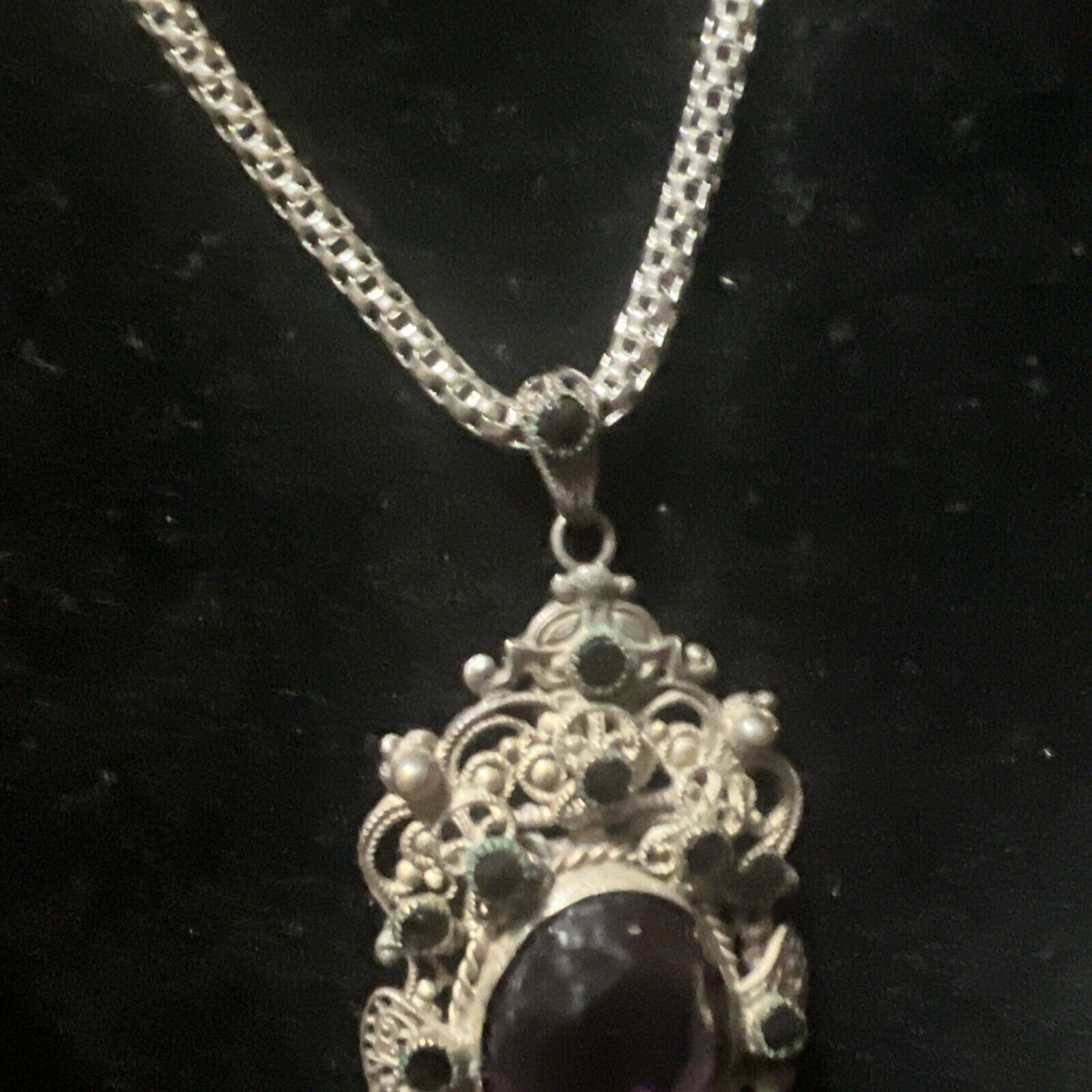 VTG Silver Amethyst Victorian Style Pendant Estat… - image 11