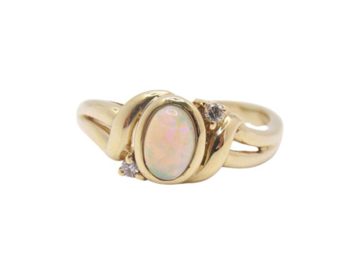 14K Yellow Gold Ring with Opal & Diamond - image 1