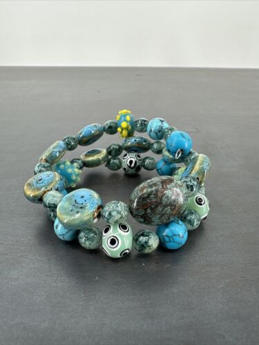 Stone Bead Bracelet Women Natural Eye Turquoise 15