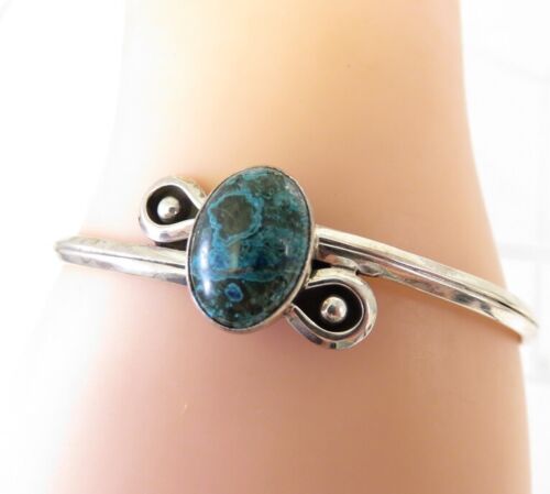 VINTAGE STERLING CUFF WITH MALACHITE AZURITE STON… - image 1