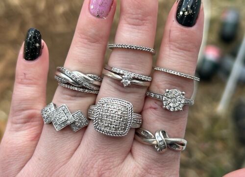 Genuine Diamond Sterling Silver Ring Lot, Beautif… - image 1