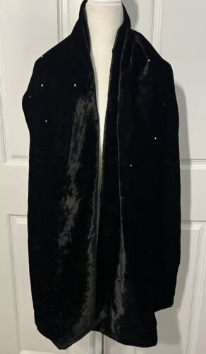 Vintage 1960's Black Velvet Wrap Scarf Wide Rhines